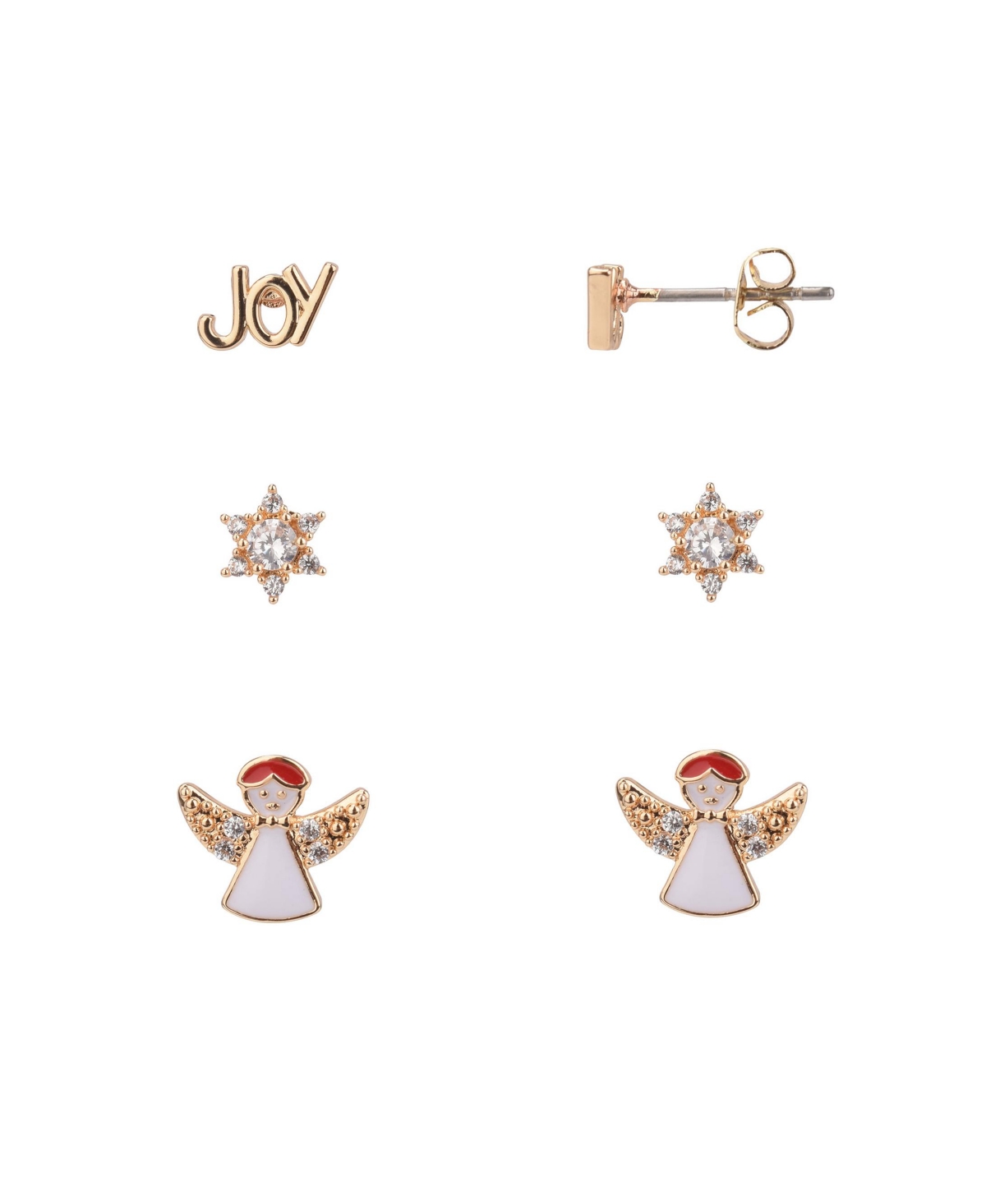 Fao Schwarz Star, Joy And Angel Trio Earring Set, 6 Pieces In Gold