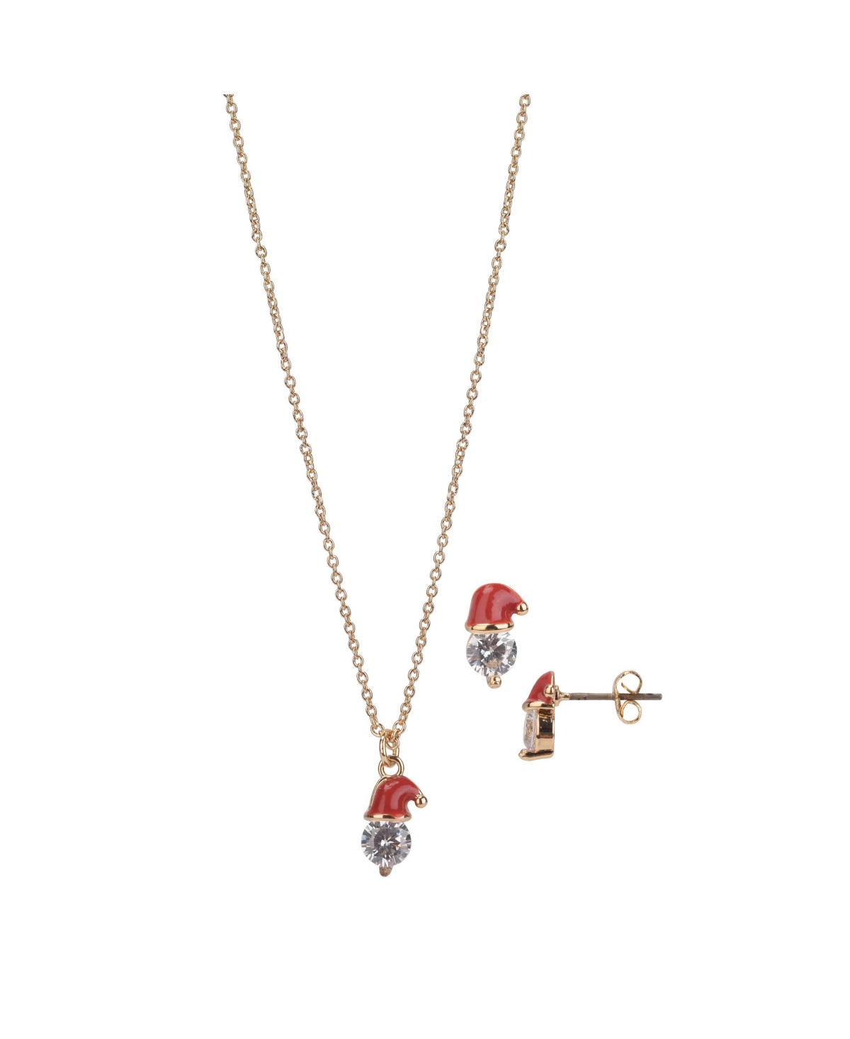 Fao Schwarz Santa Hat Necklace And Earring Set, 3 Pieces In Gold