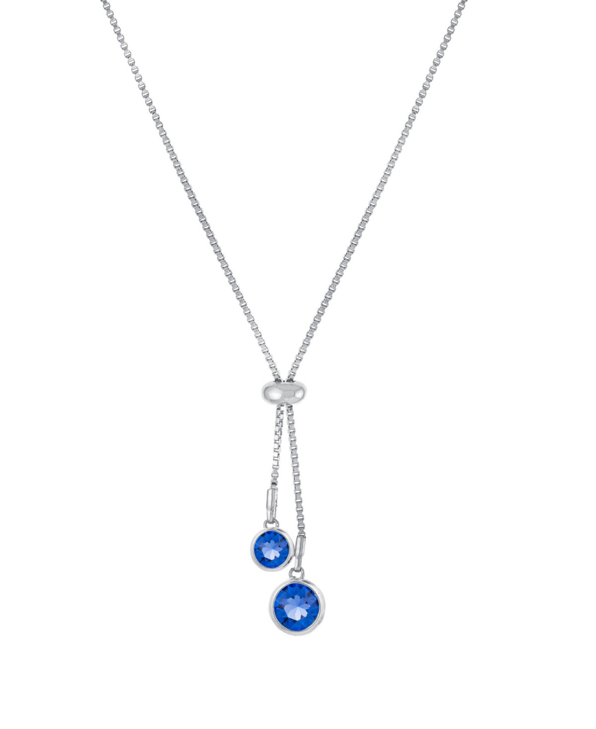 Macy's Crystal 30" Adjustable Box Chain Necklace (13/50 Ct. T.w.) In Fine Silver Plated Brass In Blue