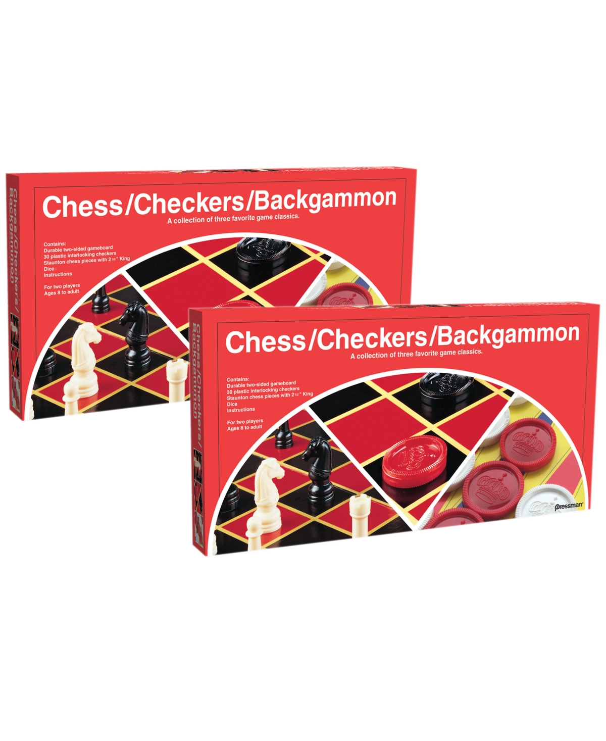 Pressman Toy Kids' Chess, Checkers, Backgammon Board Game, Pack Of 2 In Multi