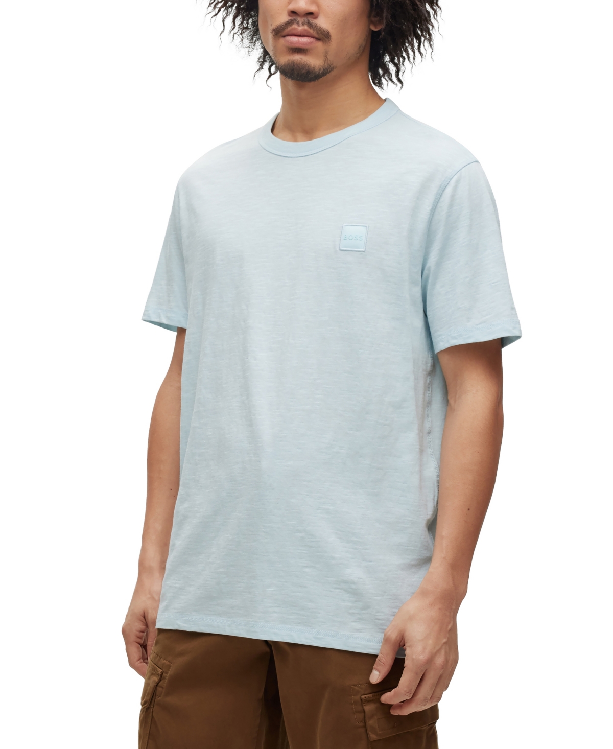 Shop Hugo Boss Boss By  Men's Cotton-jersey Regular-fit With Logo Patch T-shirt In Open Blue
