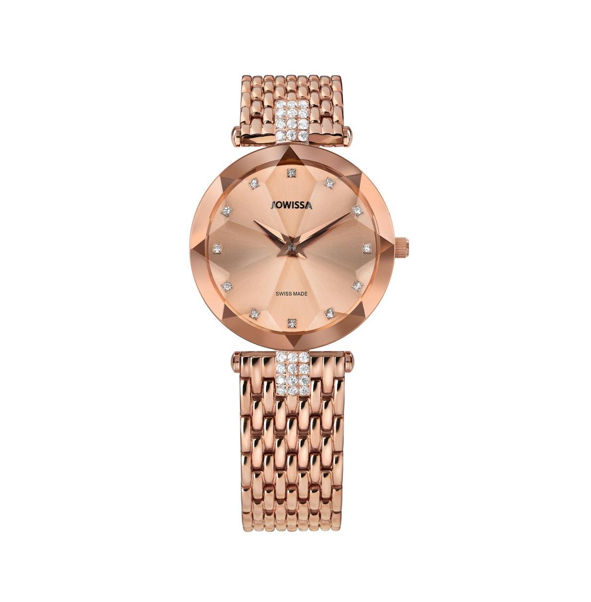 Facet Strass Swiss Rose Gold Plated Ladies 30mm Watch - Light/Pastel Pink