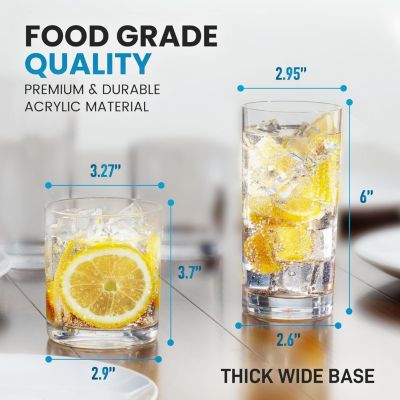 Acrylic Glasses Drinkware - 8 Piece Unbreakable Plastic Tumblers