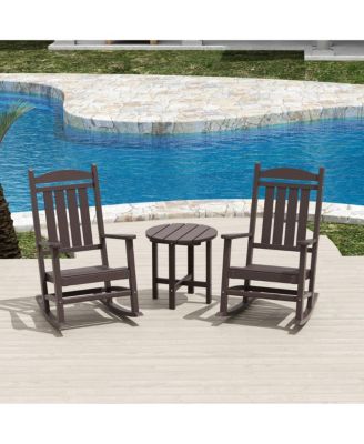 3 Piece Outdoor Porch Rocking Chairs with Round Side Table Set