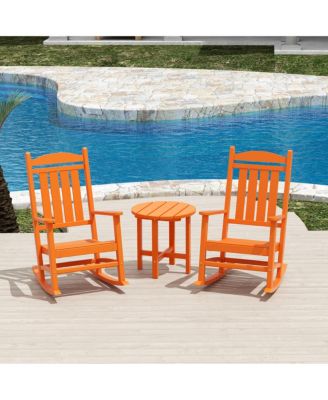 3 Piece Outdoor Porch Rocking Chairs with Round Side Table Set