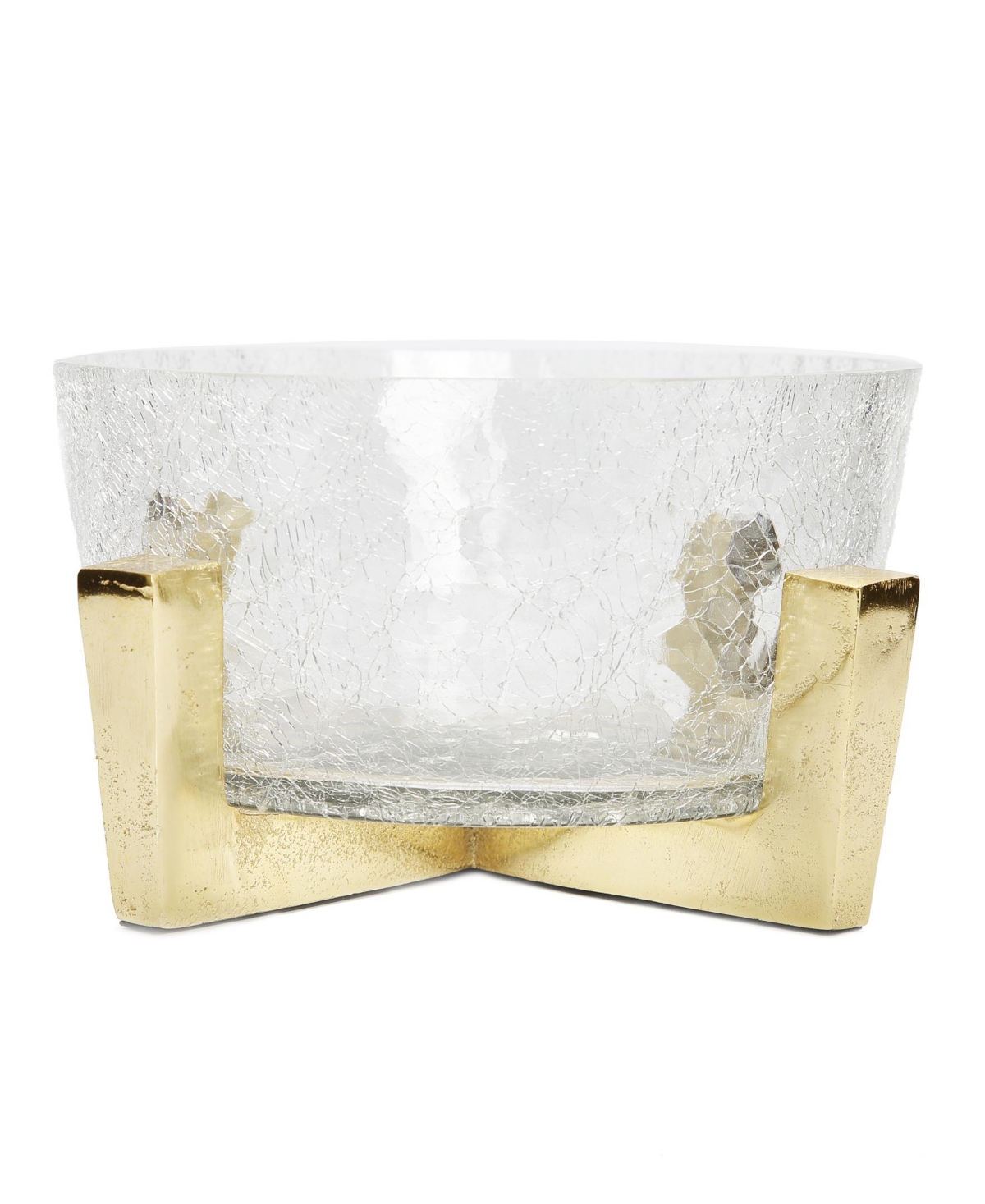 Classic Touch Hammered Glass Bowl On Block Base In Gold