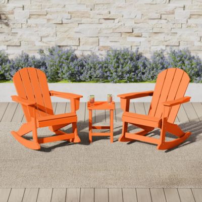 3 Piece set Outdoor Patio Poly Adirondack rocking chairs with side table
