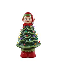 15" Nostalgic Ceramic Tree with Elf Topper Holiday Decor