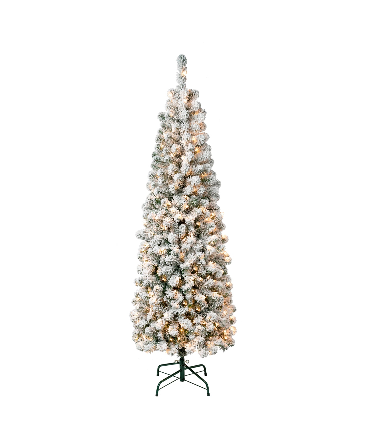 National Tree Company First Traditions 6' Acacia Pencil Slim Flocked Tree With Clear Lights In Green