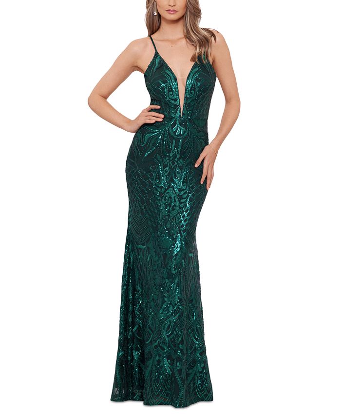 Ladies Sequin Strap Maxi Dress - Emerald