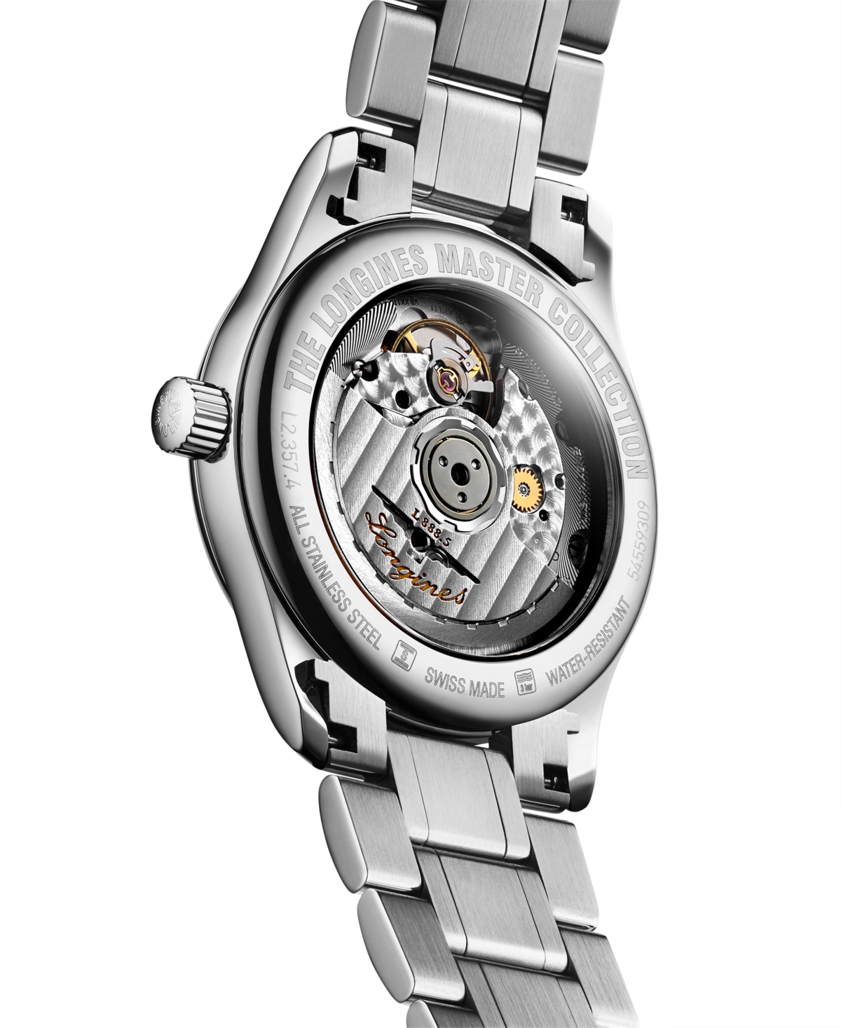 Shop Longines Women's Swiss Automatic Master Diamond (1/20 Ct. T.w.) Stainless Steel Bracelet Watch 34mm In Champagne