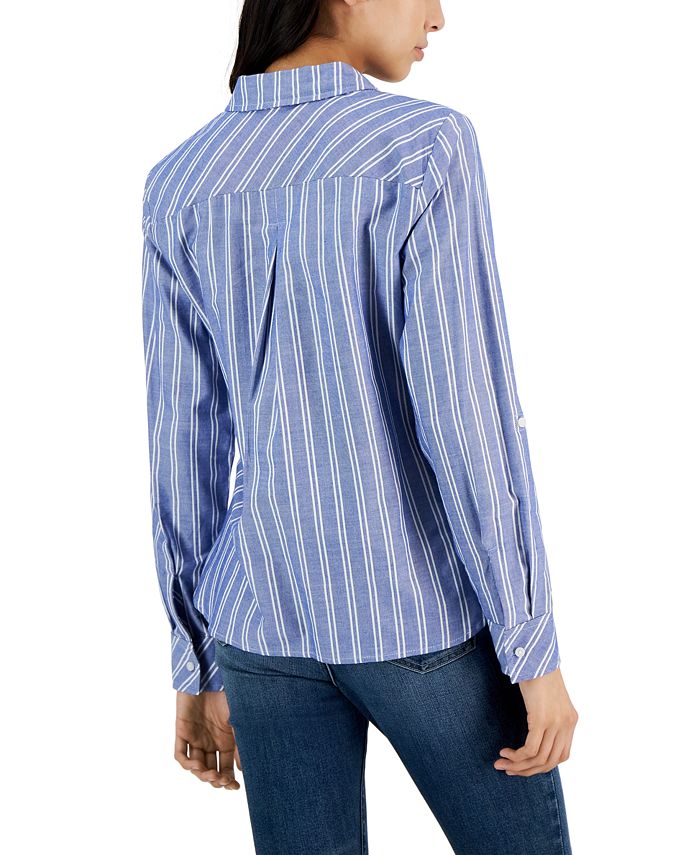 Tommy Hilfiger Women's Striped Half-Zip Roll-Tab Shirt - Macy's