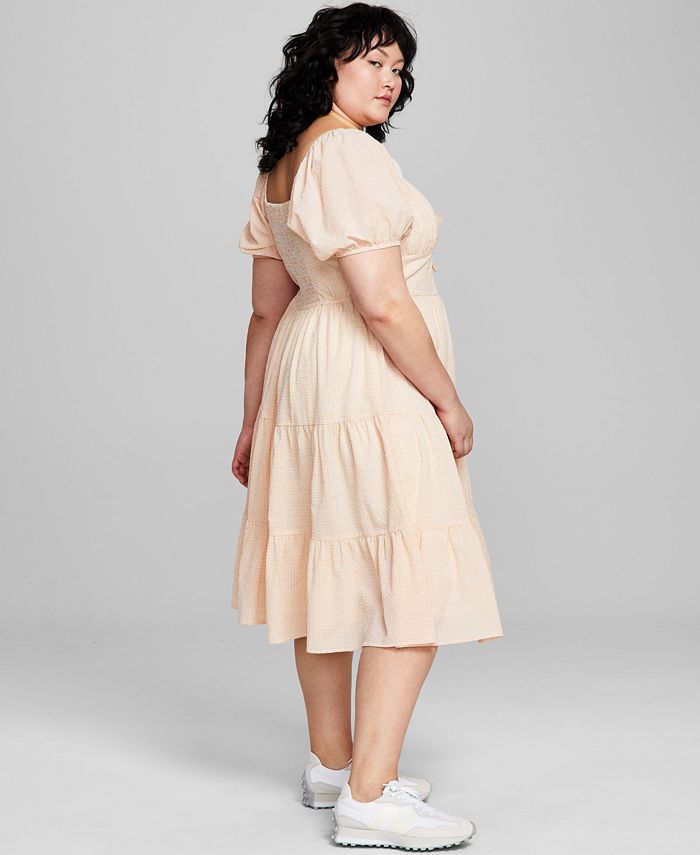 And Now This Plus Size Sweetheart-Neck Puff-Sleeve Tiered Midi Dress ...