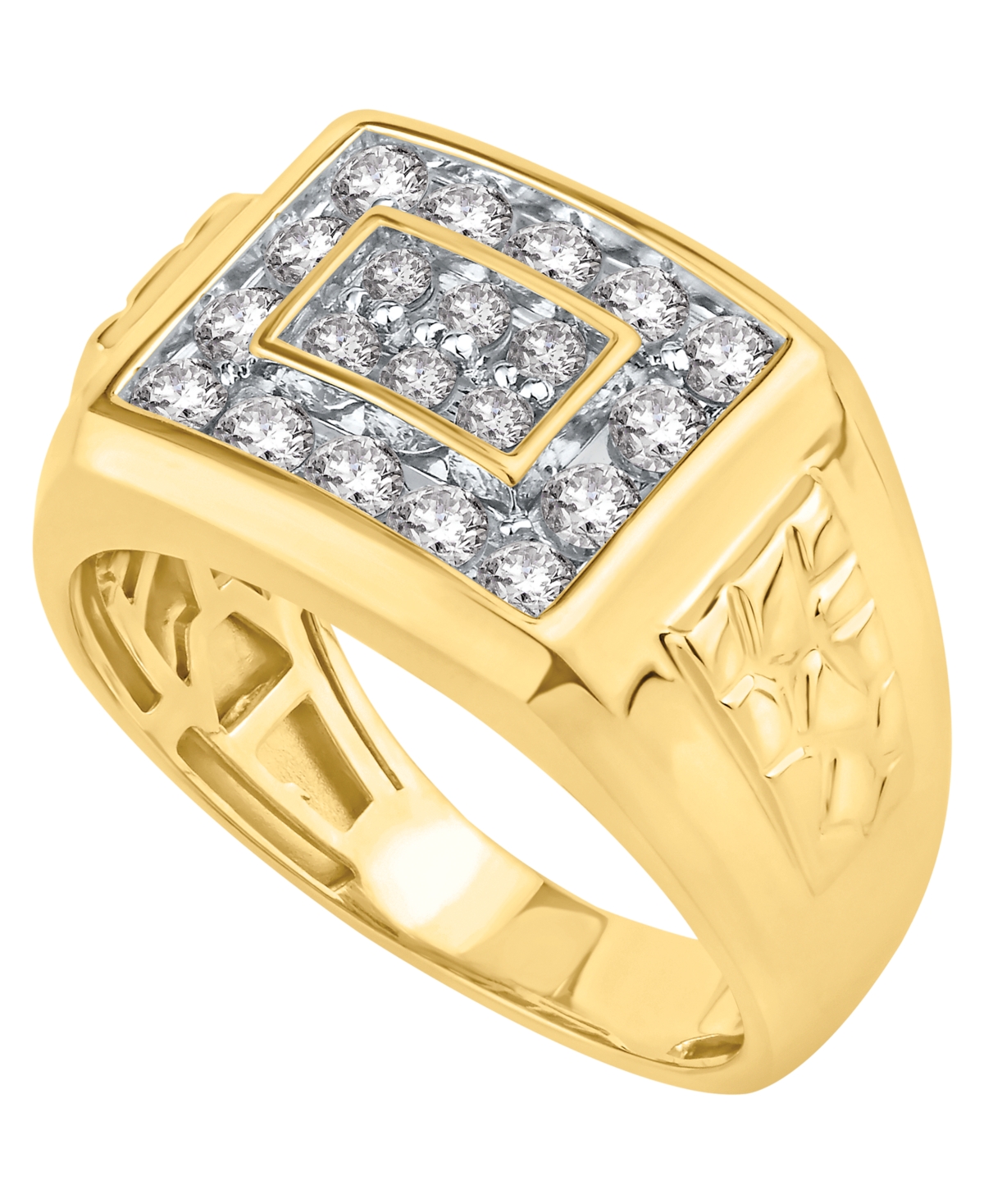 Men's Diamond Cluster Nugget Detail Ring (1 ct. t.w.) in 10k Gold - Yellow Gold
