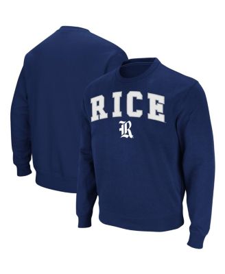 Men's Navy Rice Owls Arch & Logo Tackle Twill Pullover Sweatshirt