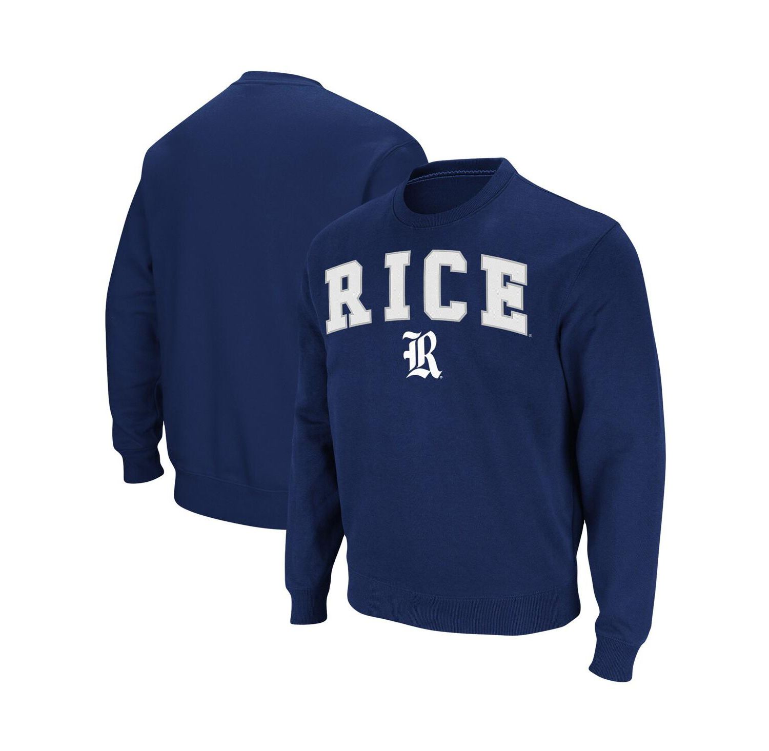 Men's Navy Rice Owls Arch & Logo Tackle Twill Pullover Sweatshirt