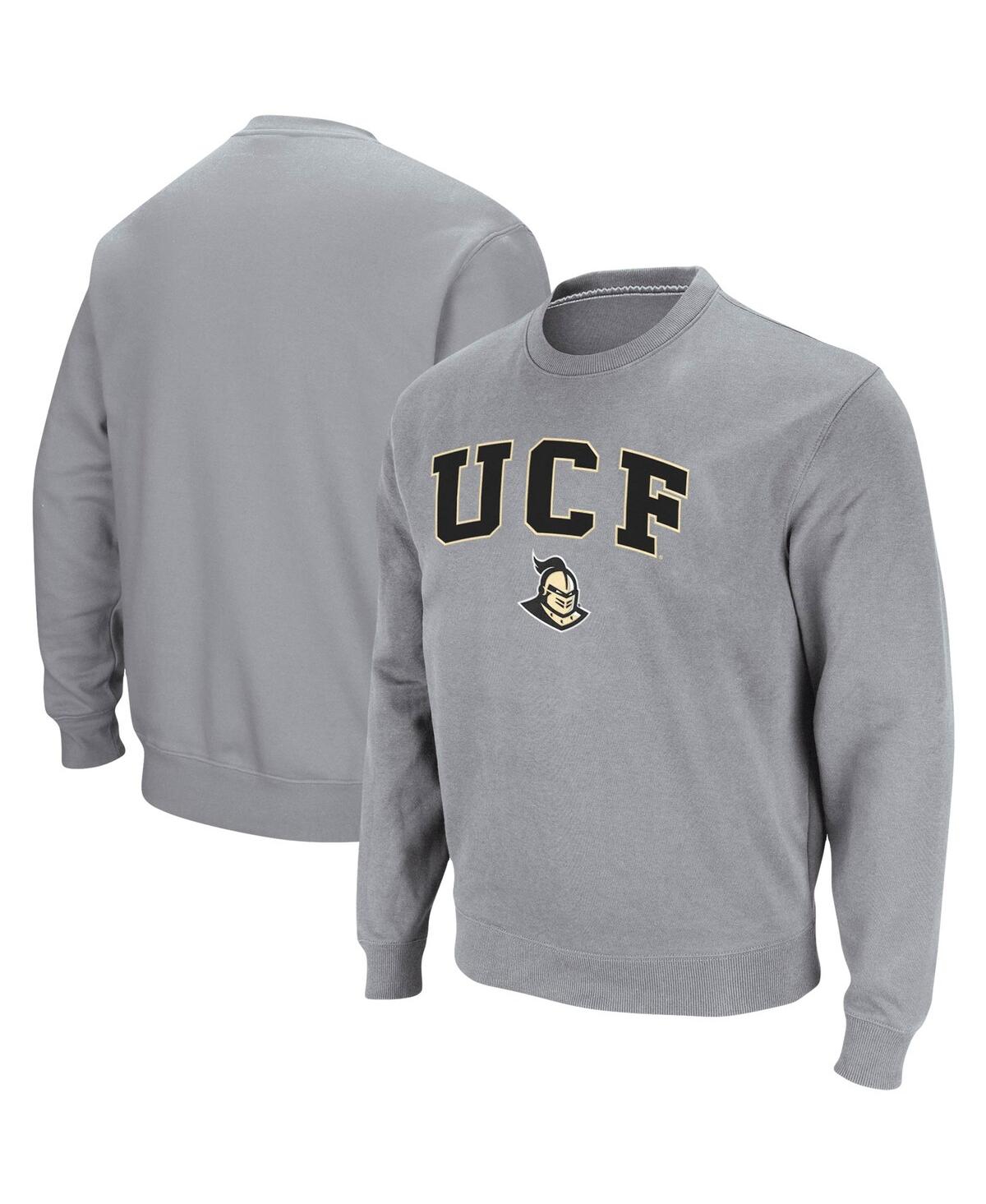 Colosseum Men's  Heathered Gray Ucf Knights Arch & Logo Tackle Twill Pullover Sweatshirt