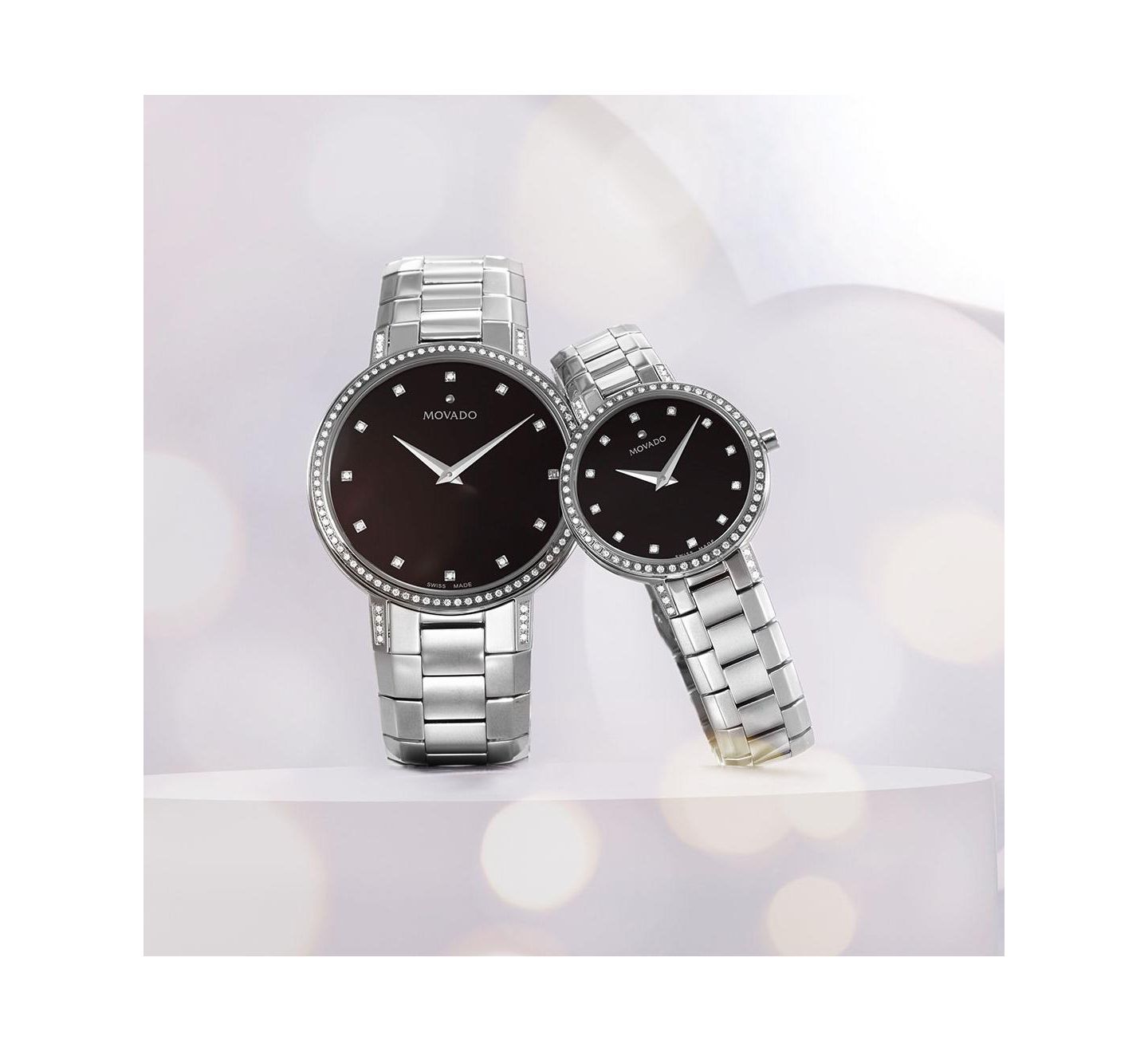 Женские часы Movado Swiss Faceto Diamond (1/4 ct. t.w.) Stainless Steel Bracelet Watch 28mm — фото 4