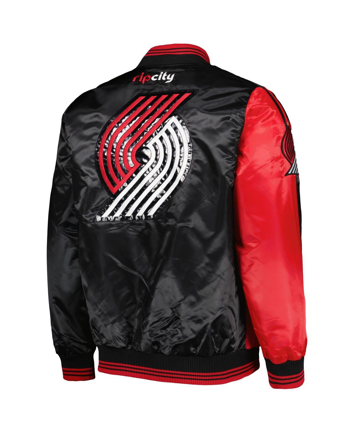 Shop Starter Men's  Red, Black Portland Trail Blazers Fast Break Satin Full-snap Jacket In Red,black