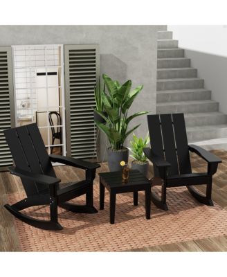 3 Piece Set Outdoor Modern Rocking Chairs with Square Side Table