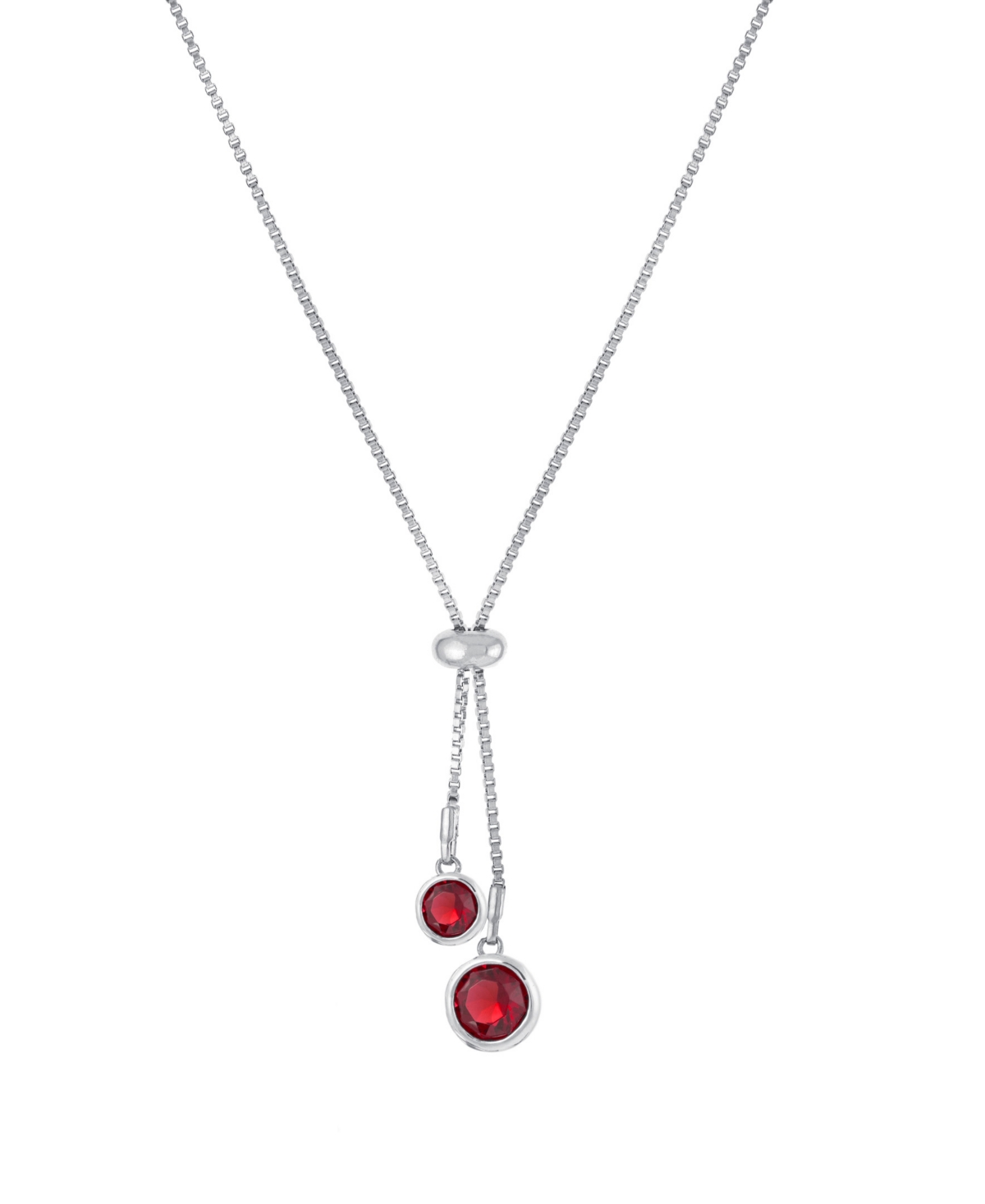 Macy's Crystal 30" Adjustable Box Chain Necklace (13/50 Ct. T.w.) In Fine Silver Plated Brass In Red