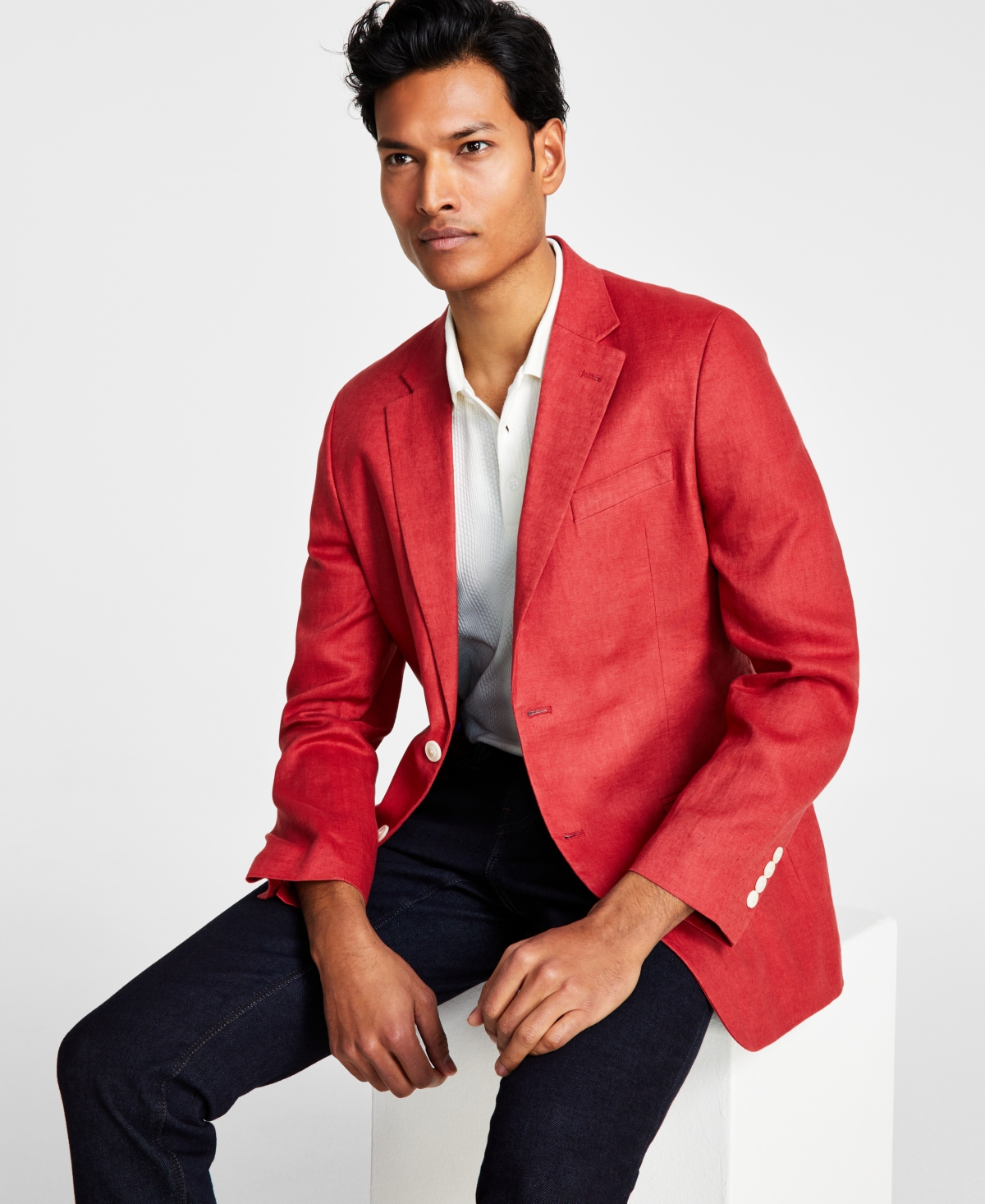 Shop Nautica Men's Modern-fit Solid Colored Linen Sport Coat In Red Solid