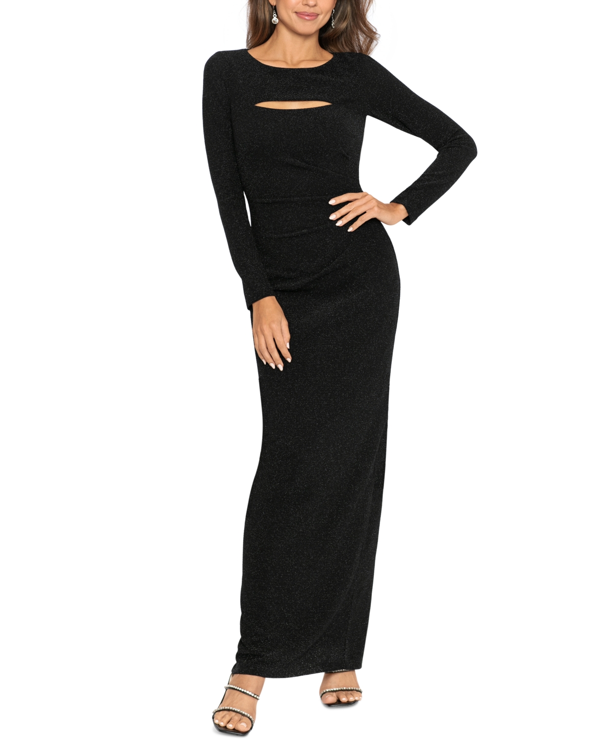 Women's Long-Sleeve Metallic Cutout Dress - Black