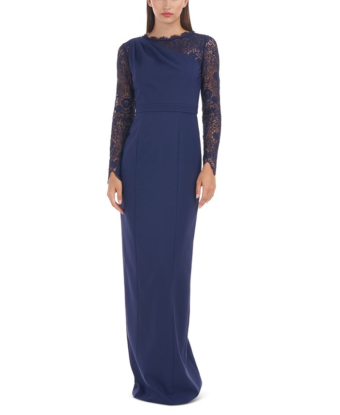 JS Collections Women's Stretch Crepe Lace-Sleeve Gown - Macy's