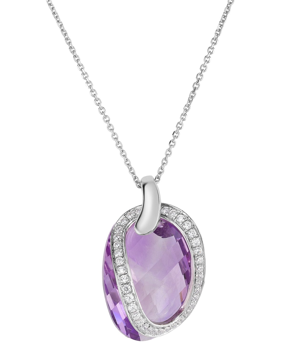 Macy's Amethyst (9 Ct. T.w.) & Cubic Zirconia (1/3 Ct. T.w.) 18" Pendant Necklace In Sterling Silver In Amethyst