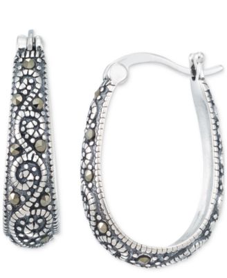 Marcasite Filigree Oval Hoop Earrings in Sterling Silver - Macy's