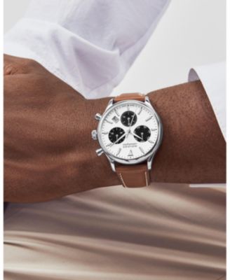 Men's Heritage Cognac Brown Genuine Leather Strap Watch 43mm