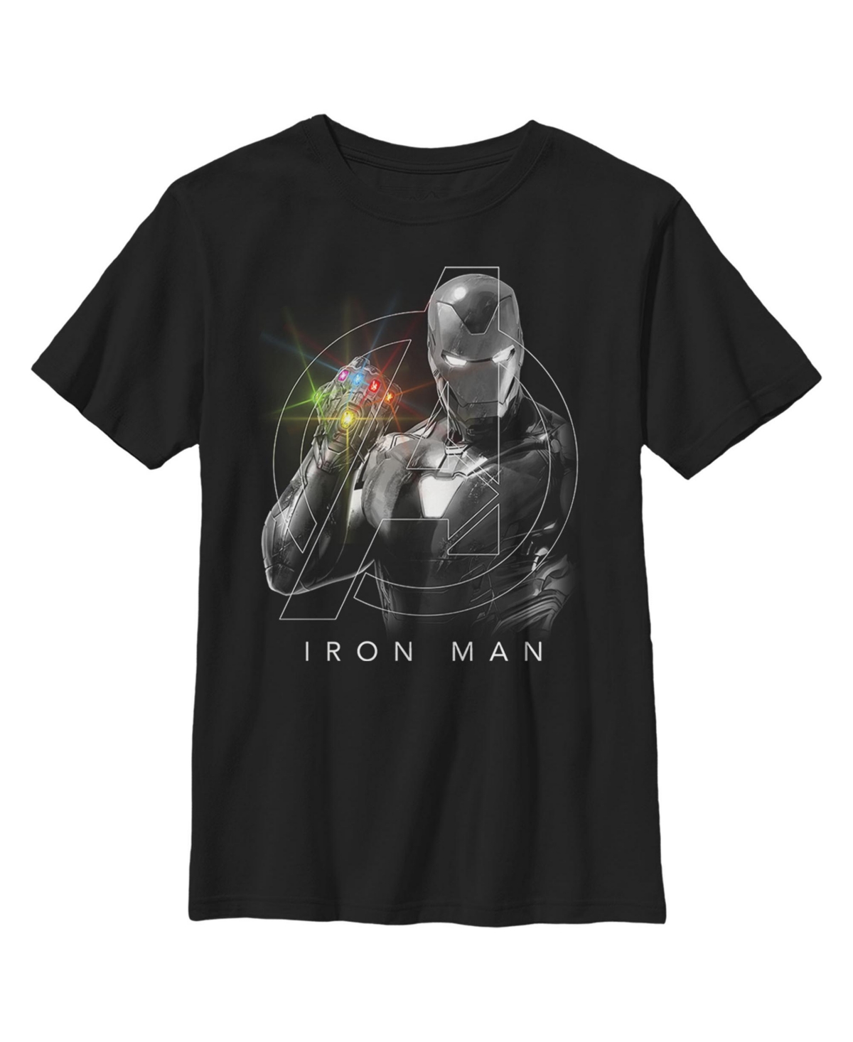 Boy's Marvel Avengers: Endgame Glowing Stones Logo Overlay Portrait Child T-Shirt - Black