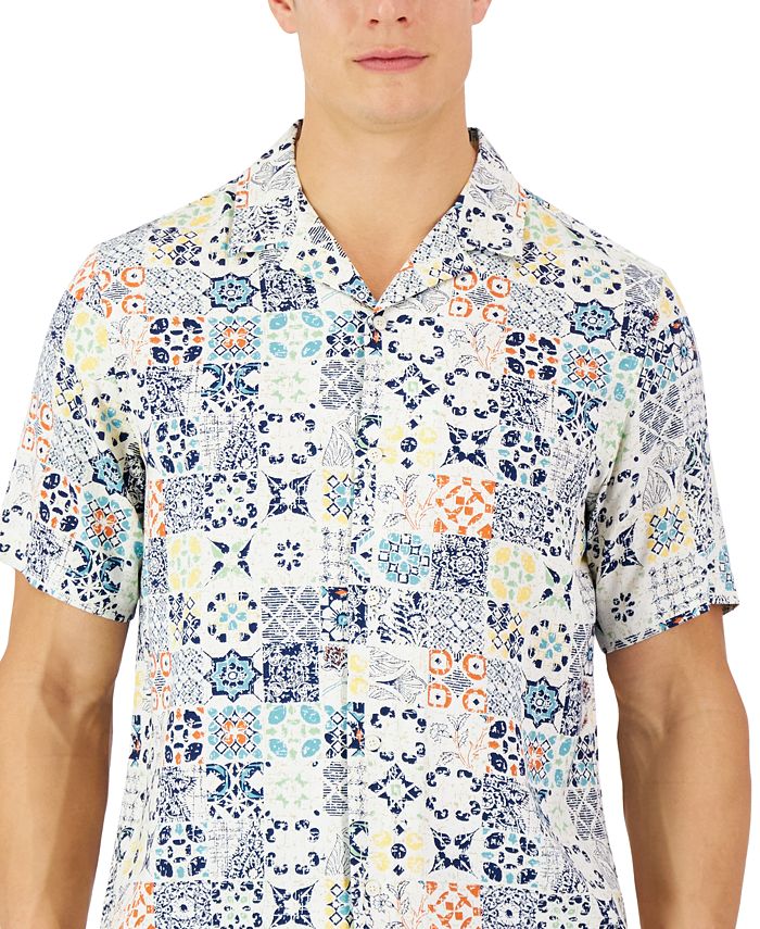 Club Room Men's Rumbie Mixed Medallion Silk Shirt, Created for Macy's ...