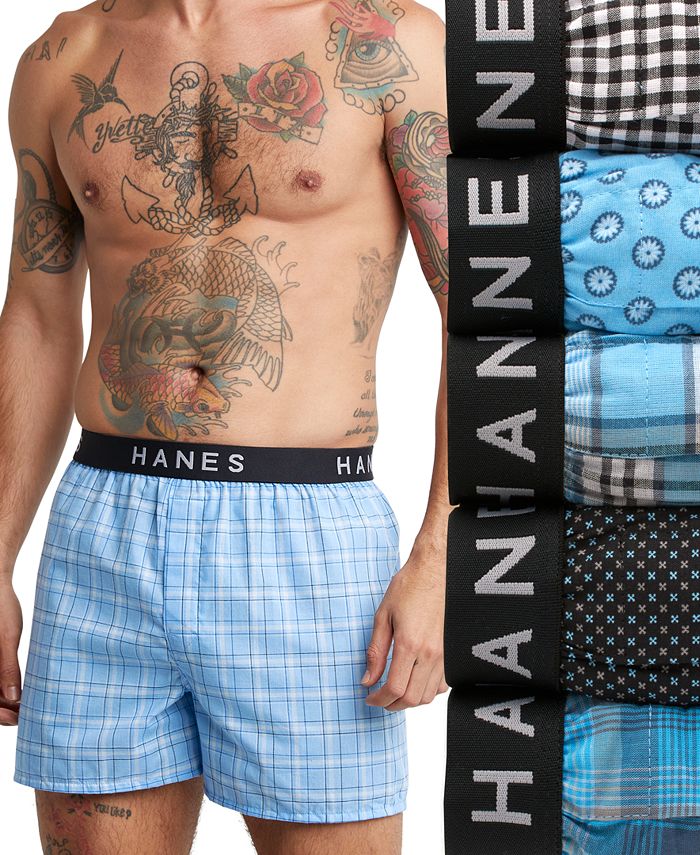 Hanes Men's 5+1 Bonus Pack Woven Boxers & Reviews Underwear & Socks