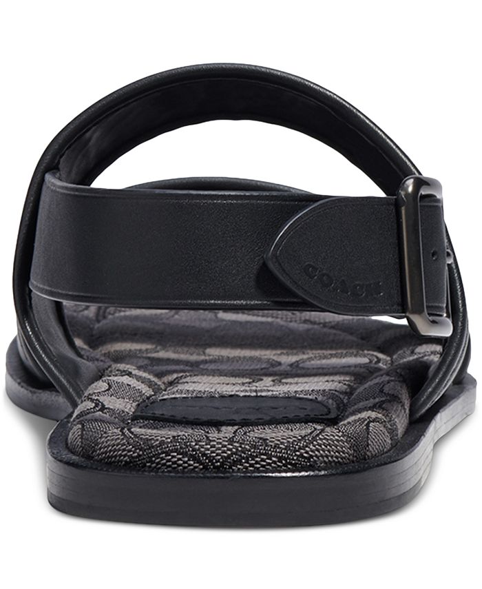 COACH Men's Leather TwoStrap Sandal with Signature Jacquard Footbed