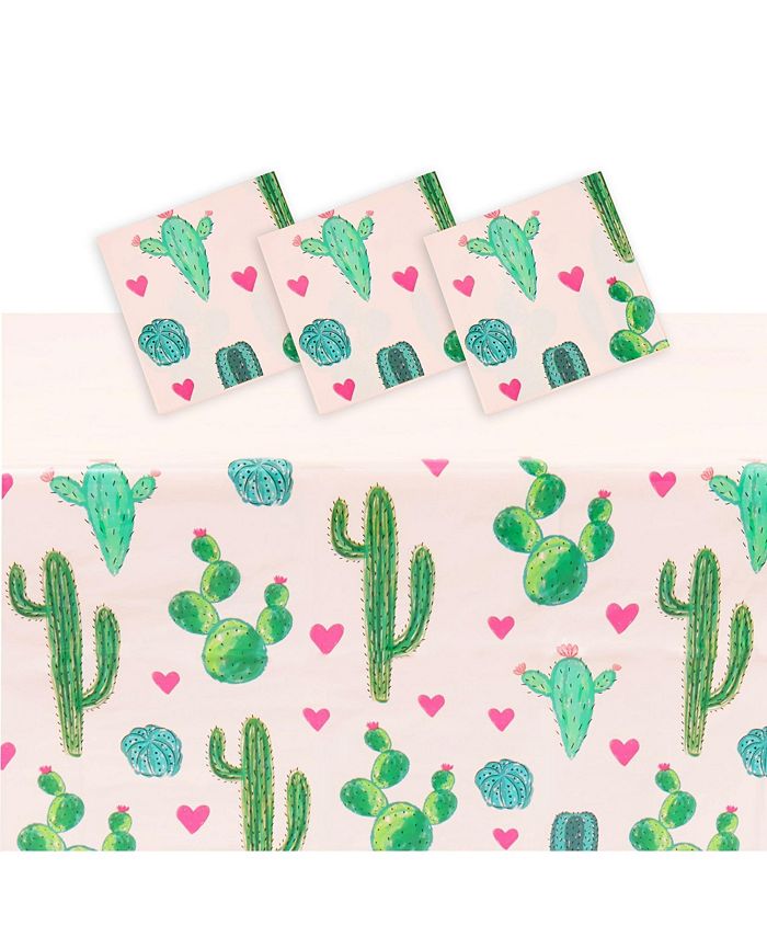 Sparkle and Bash 3 Pack Pink Plastic Cactus Tablecloth for Let's Fiesta