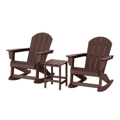 3 Piece set Outdoor Patio Poly Adirondack rocking chairs with side table
