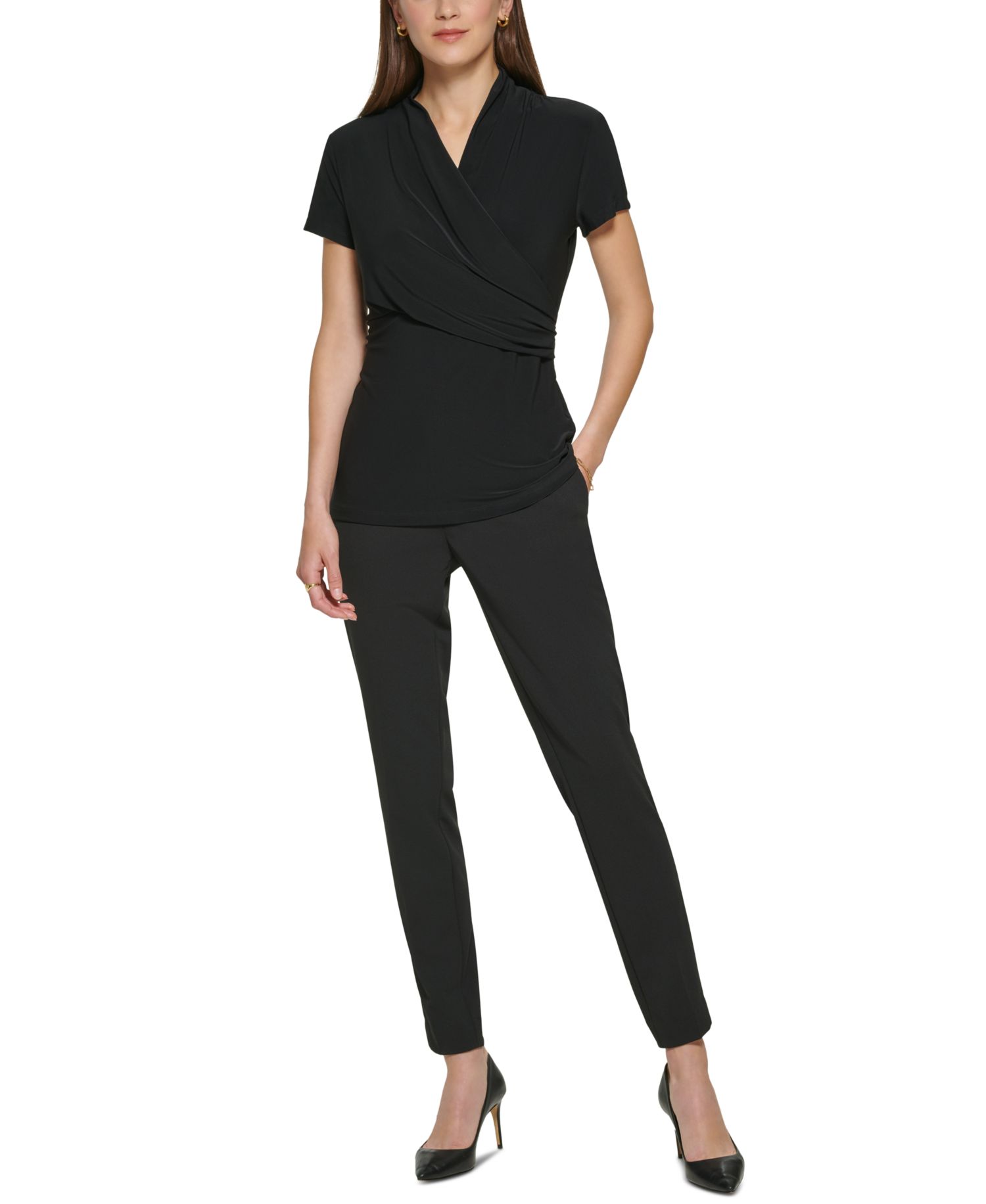 Petite Draped Surplice Blouse