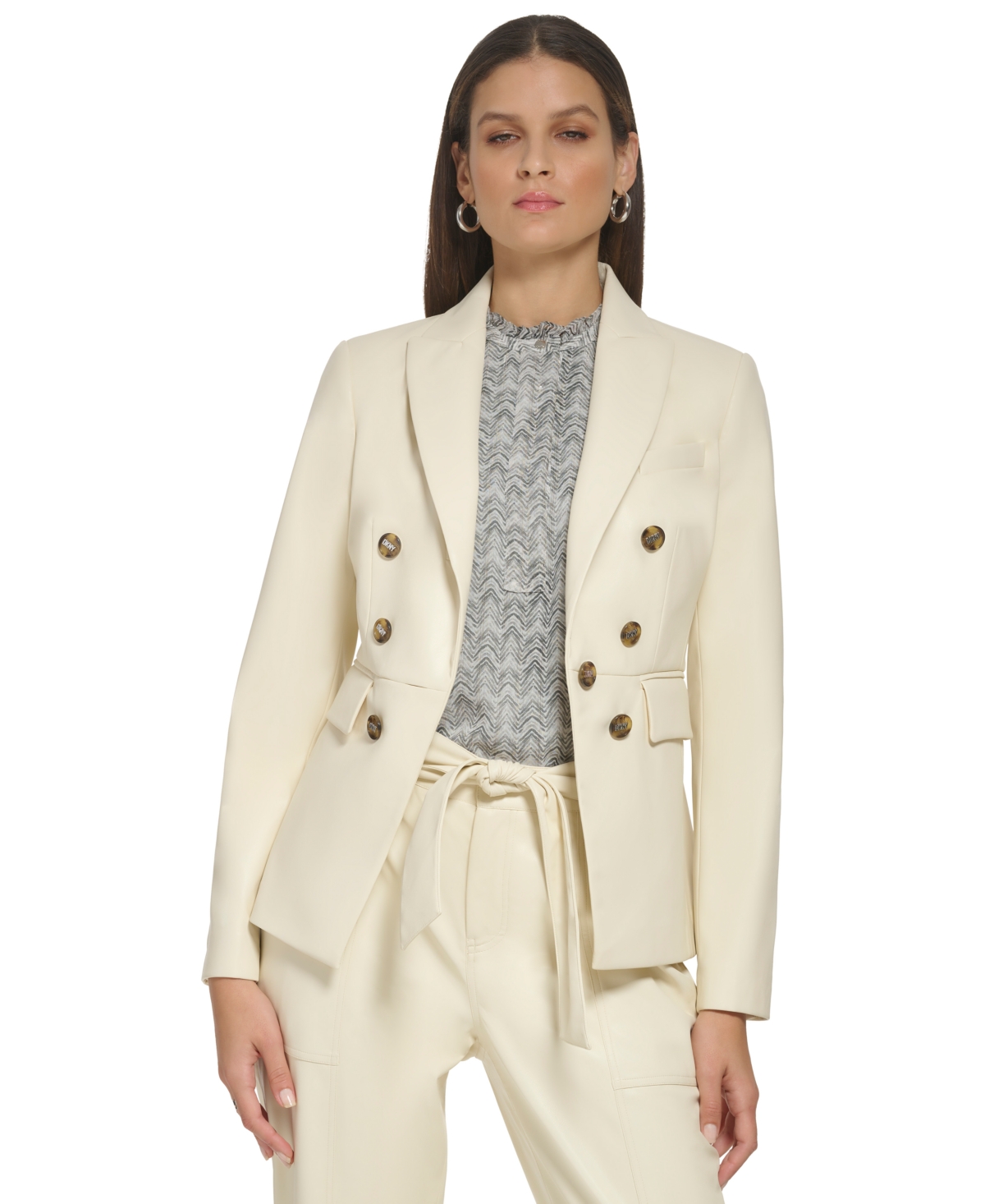 Dkny Women's Faux Leather Double-breasted Blazer In Buttercream
