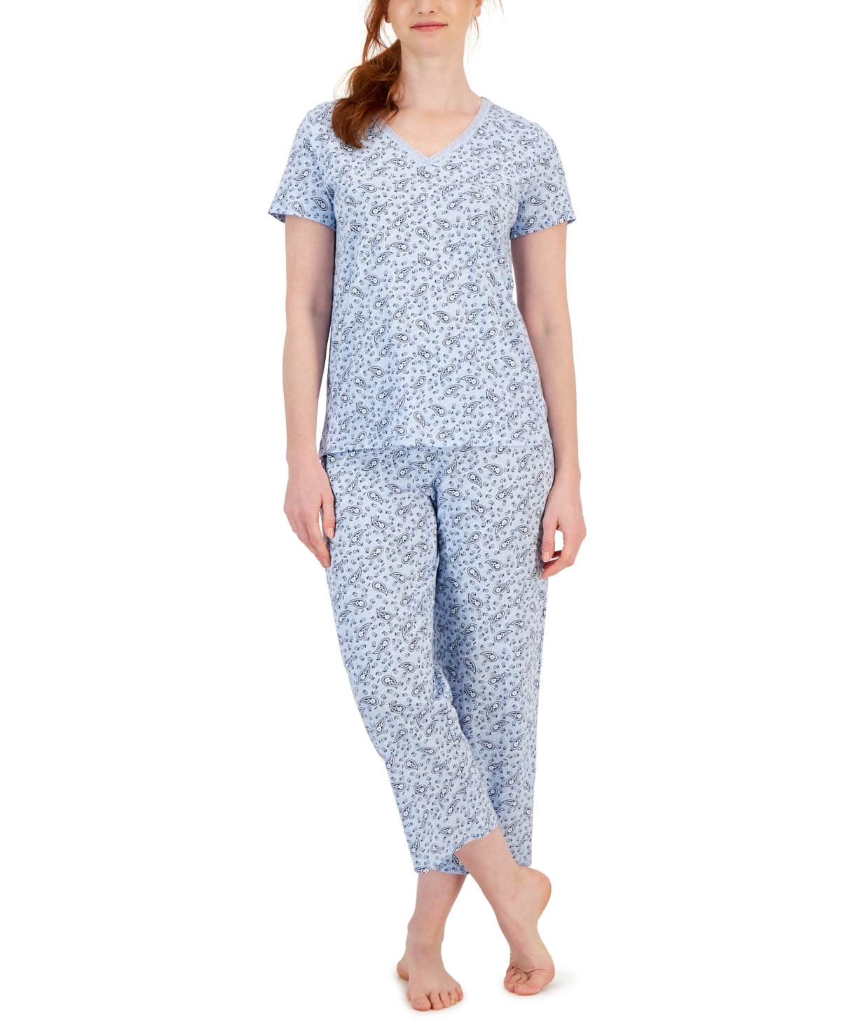 Blue Fields Cotton Knit Capri Pajama - Eileen West