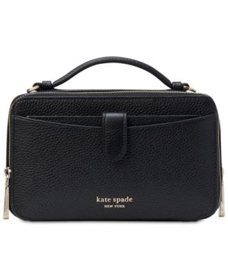 Kate Spade black leather double zip mini crossbody camera bag