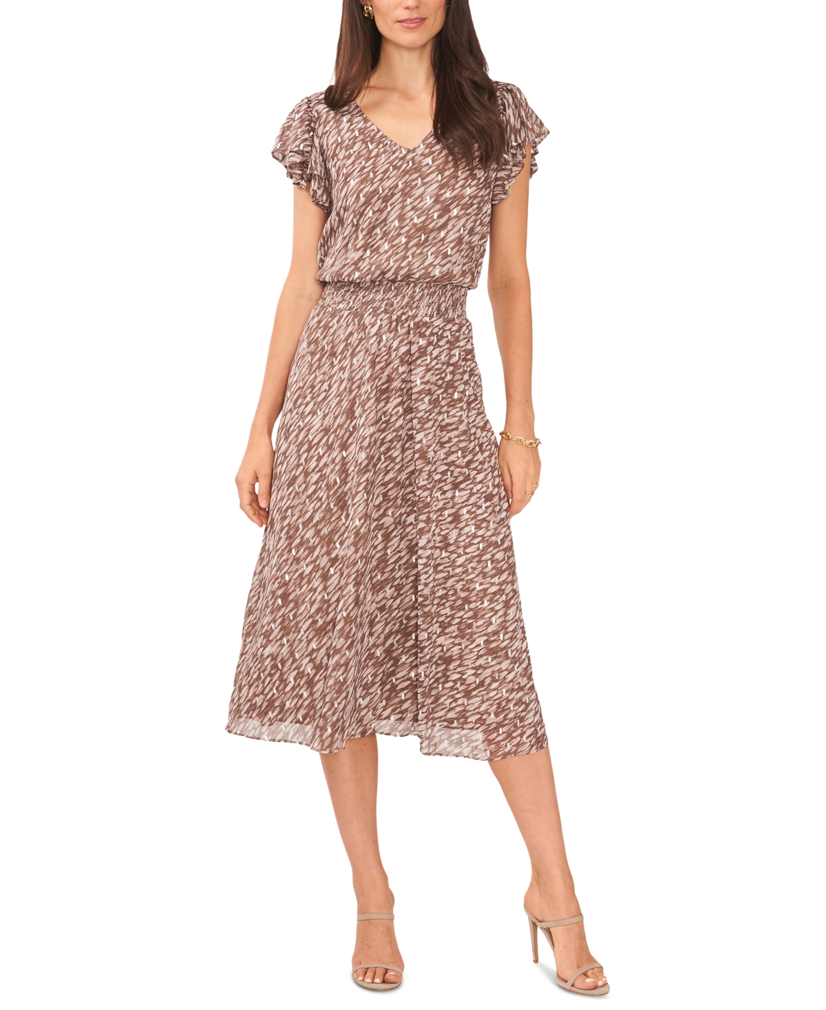 Msk Women's Fluttersleeve Smockedwaist Midi Dress In Mushroom ModeSens