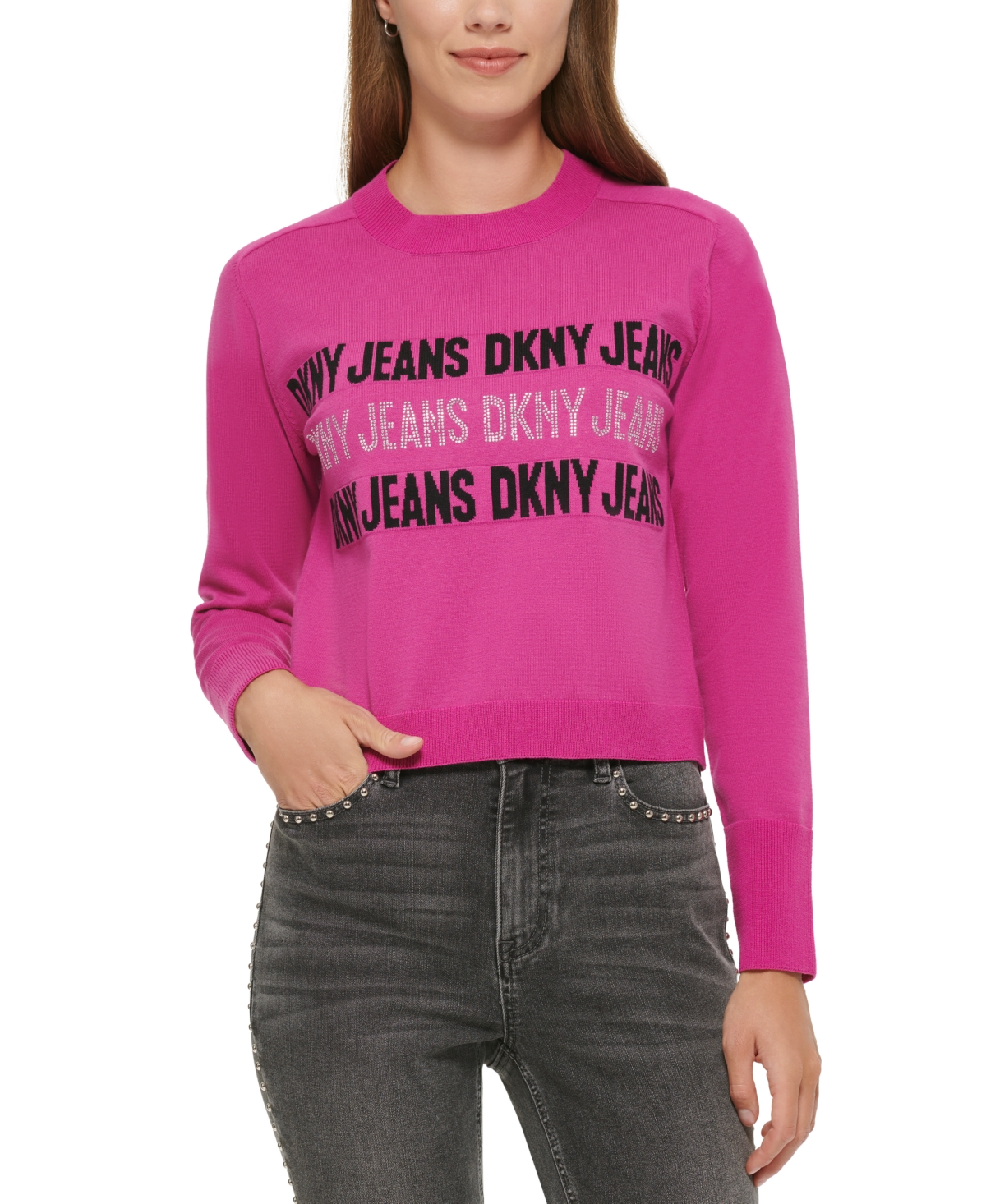 Dkny Jeans Women's Stud-Logo Long-Sleeve Sweater