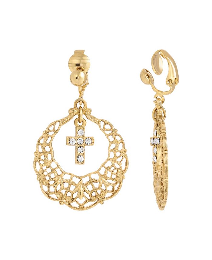 Symbols of Faith GoldTone Crystal Cross Clip Earrings Macy's