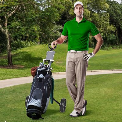 Folding 2 Wheel Push Pull Golf Club Cart Trolley Swivel