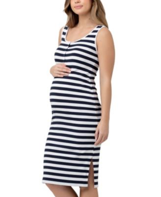 Maternity Lee Button Down St Rib Dress Navy/White