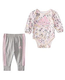 Baby Girls Long Sleeve All-Over Print Bodyshirt and Joggers, 2-Piece Set