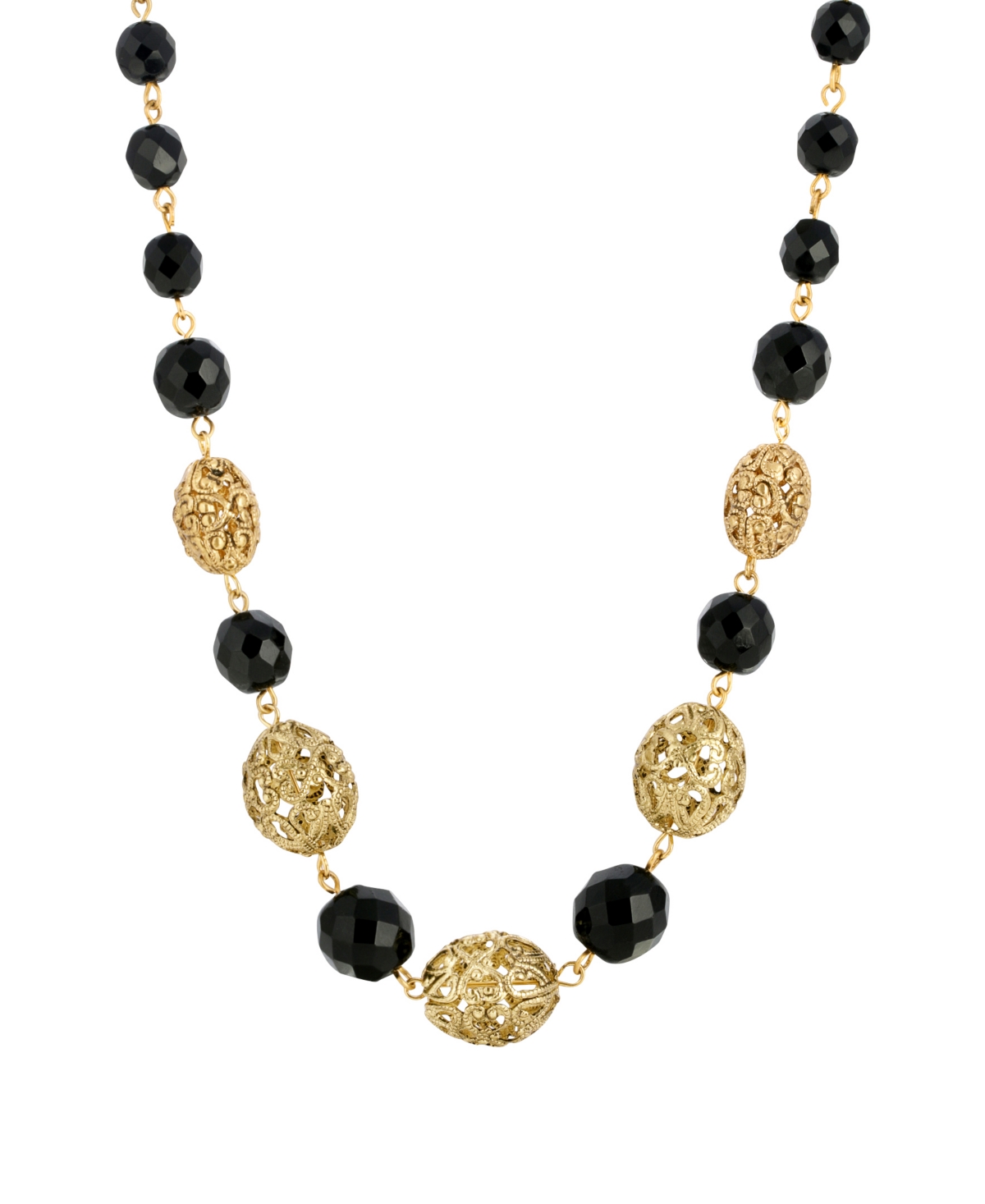 2028 Filigree Bead And Black Beaded Necklace