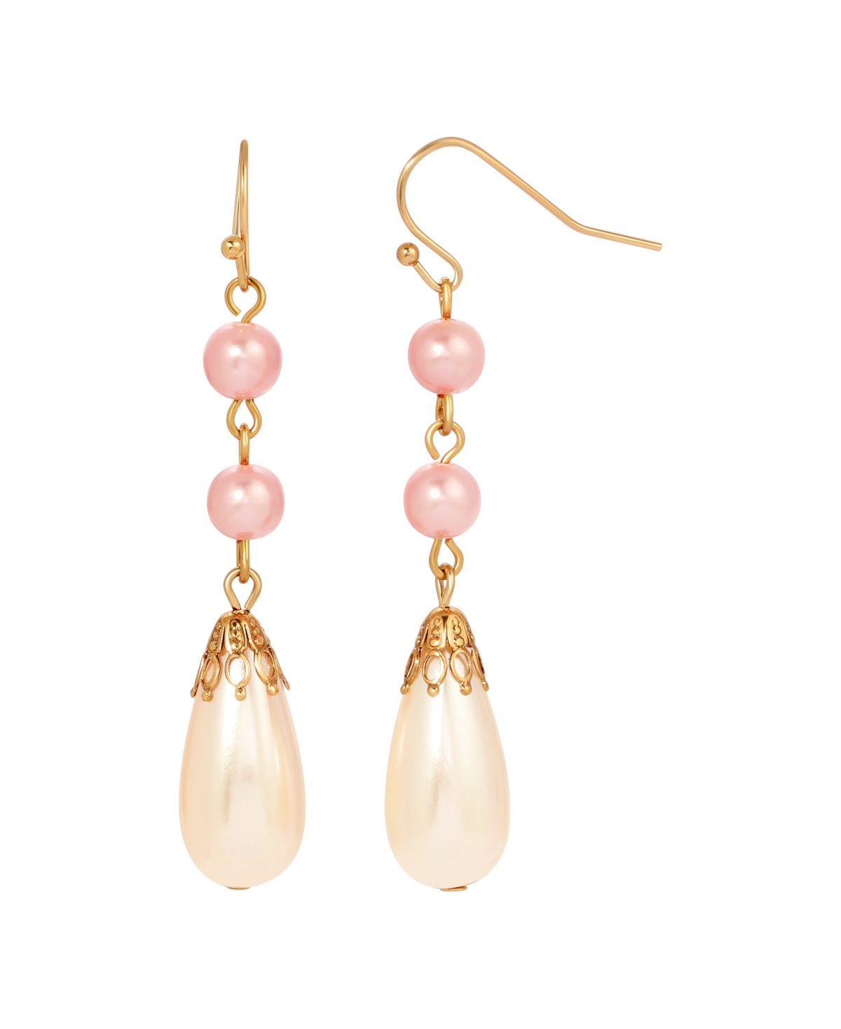 Pink and White Imitation Pearl Drop Earrings - Pink