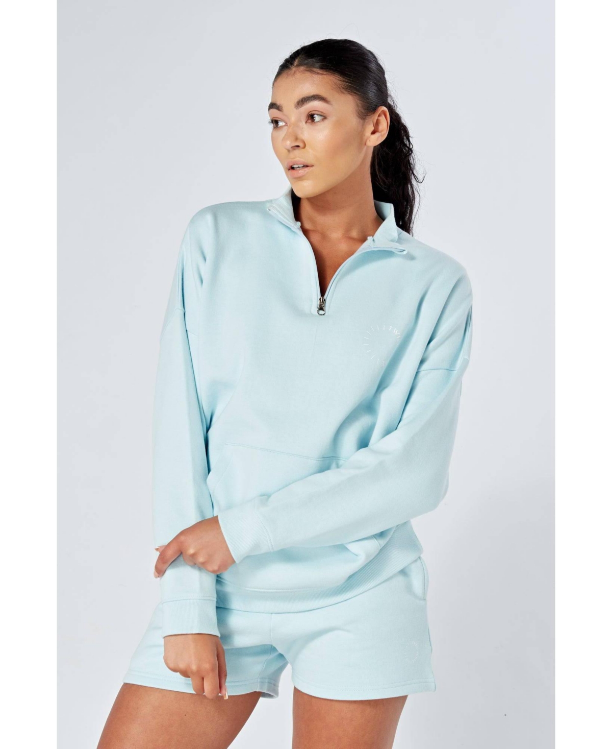 Women's Essentials Oversized Funnel Neck Zip up Sweatshirt - Blue